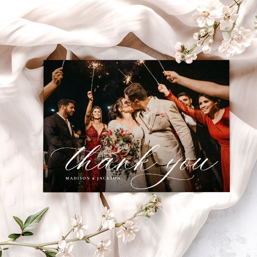 Carte De Remerciements Simple Elegant Modern Wedding Photo