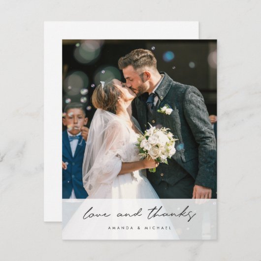 Carte De Remerciements Simple Elegant moderne Mariage photo de script noi (Devant / Derrière)