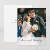 Carte De Remerciements Simple Élégant Moderne Noir Écriture Photo Mariage (Devant / Derrière)