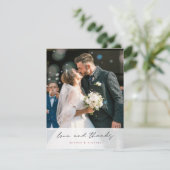 Carte De Remerciements Simple élégant moderne noir Script Mariage photo T (Debout devant)