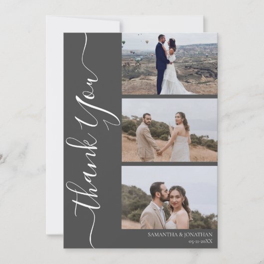 Carte De Remerciements Simple élégant moderne Script 6 photos mariage (Devant)