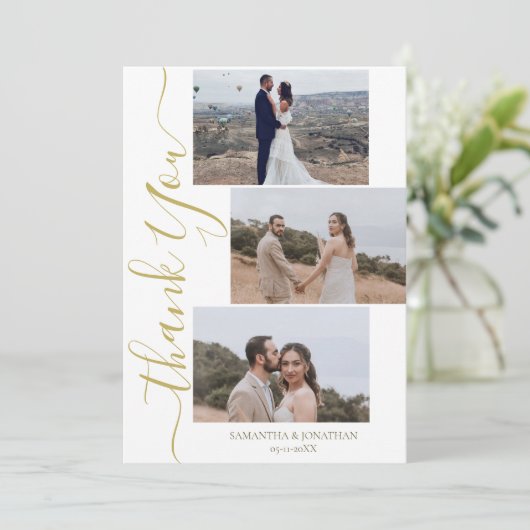 Carte De Remerciements Simple élégant moderne Script 6 photos mariage que (Debout devant)