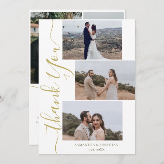 Carte De Remerciements Simple élégant moderne Script 6 photos mariage que (Devant / Derrière)