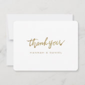 Carte De Remerciements Simple élégant moderne Script Gold Mariage blanc (Devant)