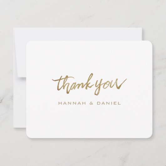 Carte De Remerciements Simple élégant moderne Script Gold Mariage blanc (Devant)