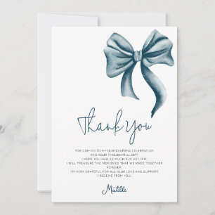 Carte De Remerciements Simple Élégant Nœud Bleu Quinceanera