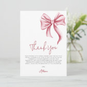 Carte De Remerciements Simple Élégant Rose Bow Mariage Shower (Debout devant)