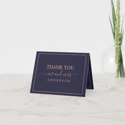 Carte De Remerciements Simple Elegant Rose Gold Navy Blue Mariage Photo (Devant)