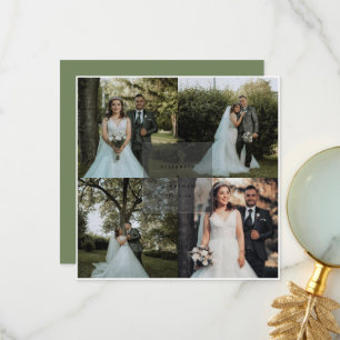 Carte De Remerciements Simple Elegant Sage Green 4 Photo Collage Mariage