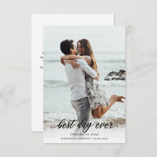 Carte De Remerciements Simple Élégant Script Best Day Ever Mariage photo (Devant / Derrière)