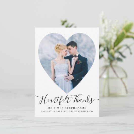 Carte De Remerciements Simple élégant Script Heart 2 Mariage photo (Debout devant)