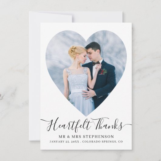Carte De Remerciements Simple élégant Script Heart 2 Mariage photo (Devant)