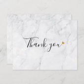 Carte De Remerciements Simple Élégant Script Marbre Cœur en Or (Devant / Derrière)
