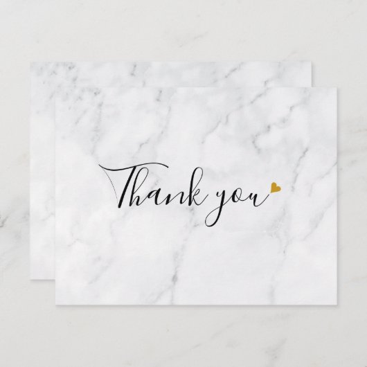Carte De Remerciements Simple Élégant Script Marbre Cœur en Or (Devant / Derrière)