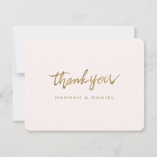 Carte De Remerciements Simple élégant script moderne or et rose (Devant)