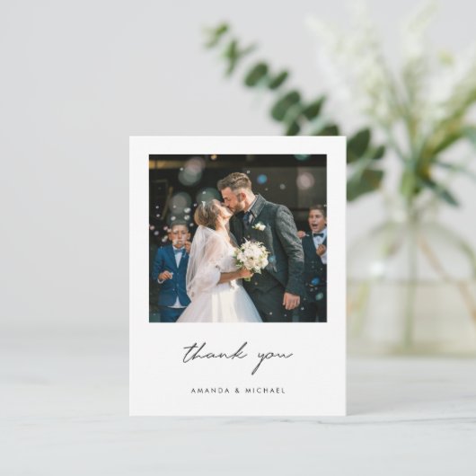 Carte De Remerciements Simple Elegant Script Moderne Un Mariage Photo (Debout devant)