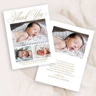 Carte De Remerciements Simple Élégant Script Or 4 Photo Bébé