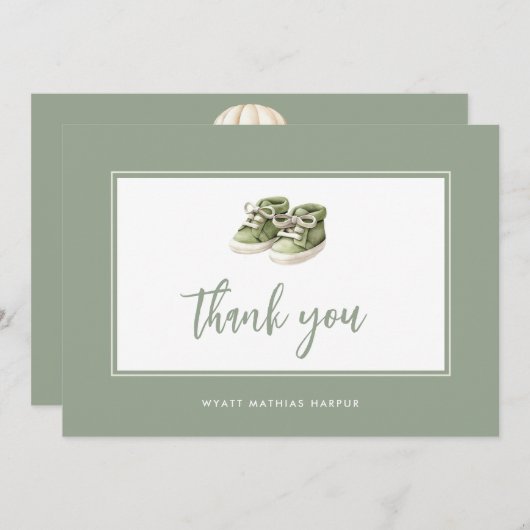 Carte De Remerciements Simple élégant Script Sage Green Baby (Devant / Derrière)