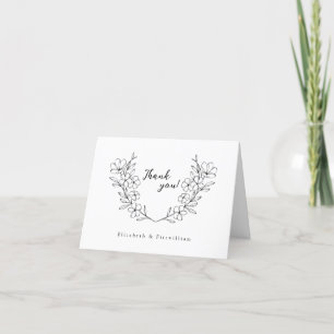 Carte De Remerciements Simple élégante couronne de cerisier blanc noir