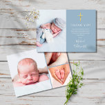 Carte De Remerciements Simple élégante photo Collage Script Baptême<br><div class="desc">Un simple et élégant script signature or photo collage Baptême ou carte de remerciements de baptême. Personnalisez avec vos 4 photos spéciales et merci message en lettres chic. Conçu par Thisisnotme©</div>