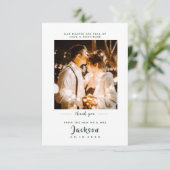 Carte De Remerciements Simple et élégant avec photo Mariage vert foncé (Debout devant)