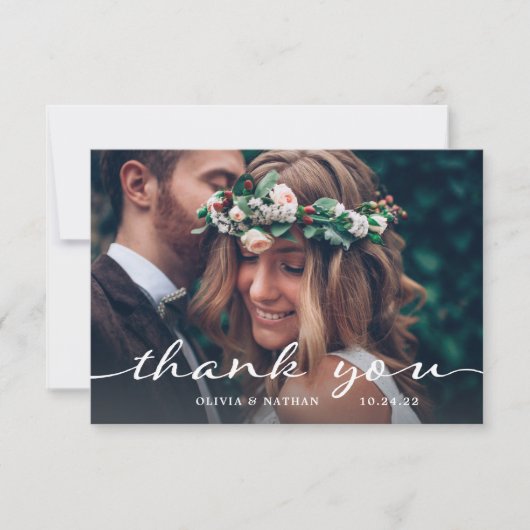 Carte De Remerciements Simple et élégant | Modern Two Photo Mariage (Devant)