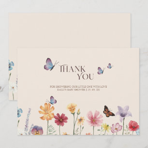 Carte De Remerciements Simple Fleur Sauvage Colorée Papillon Baby Shower