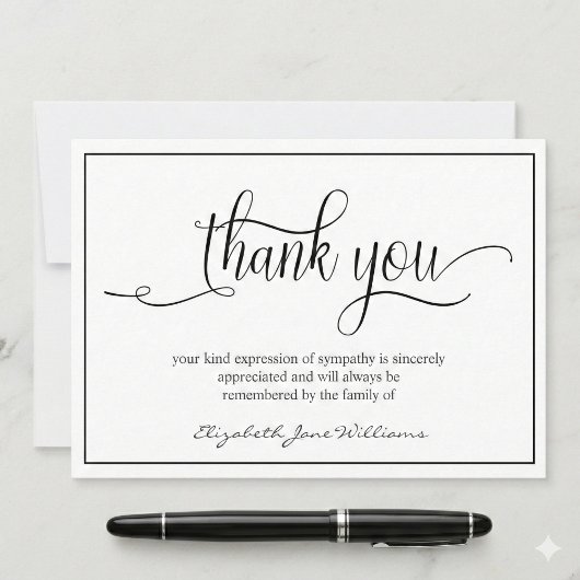 Carte De Remerciements Simple Funeral Black Boarder | Bereavement