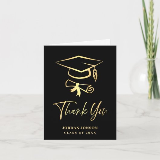 Carte De Remerciements Simple Golden Black Graduation moderne (Devant)