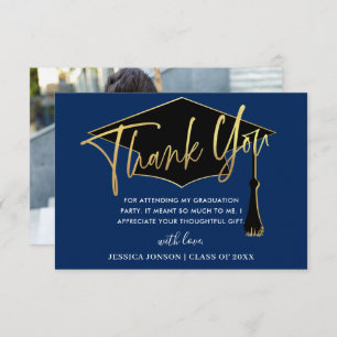 Carte De Remerciements Simple Golden Navy Blue Graduation moderne
