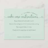 Carte De Remerciements Simple Green Script Cake Care Instructions Bakery (Devant)