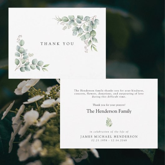 Carte De Remerciements Simple Greenery Funeral Personalized Thank You