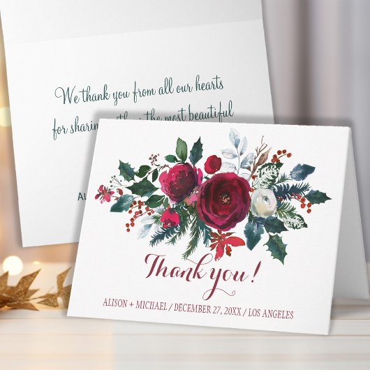 Carte De Remerciements Simple hic winter red peonies bouthank