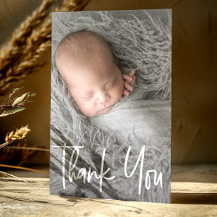 Carte De Remerciements Simple lettrage main moderne Photo Bébé