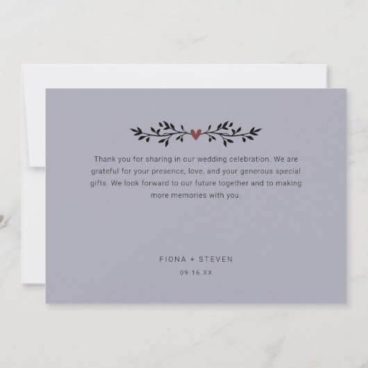 Carte De Remerciements Simple Love Script 2 Photos Mariage (Dos)