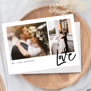 Carte De Remerciements Simple Love Script 2 Photos Mariage