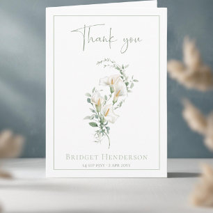 Carte De Remerciements Simple Lys Blanc d'Arum Eucalyptus Sympathie