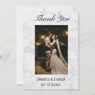 Carte De Remerciements Simple Marbre blanc photo mariage minimaliste