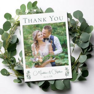 Carte De Remerciements Simple Mariage Chic Photo Vert Eucalyptus Feuille