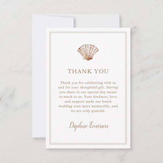 Carte De Remerciements Simple Mariage de Plage Coquillage Classique (Devant)