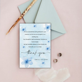 Carte De Remerciements Simple mariage floral bleu