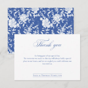 Carte De Remerciements Simple Mariage Floral Chinois Classique Bleu