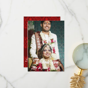Carte De Remerciements Simple mariage indien élégant rouge et blanc