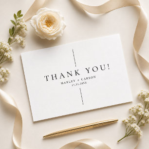 Carte De Remerciements Simple Mariage Moderne à Ligne Noire Propre