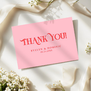 Carte De Remerciements Simple Mariage Moderne Rétro Rose et Rouge
