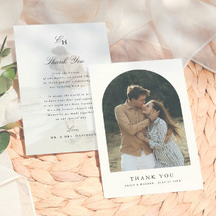 Carte De Remerciements Simple Mariage Photo Minimaliste Arch Boho
