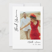 Carte De Remerciements Simple Mariage Photo Script Noir (Devant)