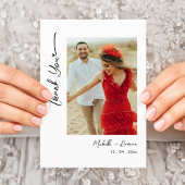 Carte De Remerciements Simple Mariage Photo Script Noir