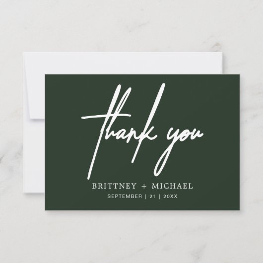 Carte De Remerciements Simple Minimal Moderne Écriture Vert Forêt (Devant)