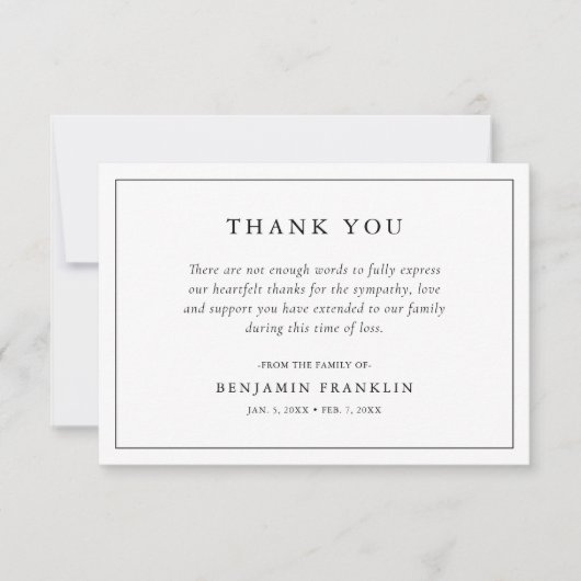 Carte De Remerciements Simple Minimaliste Deuil Sympathie Funérailles (Devant)